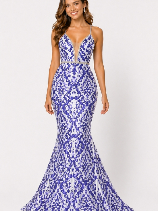 Jovani Dresses & Skirts - Jovani Purple and White Embroidered Mermaid Gown Sz 8 NWT